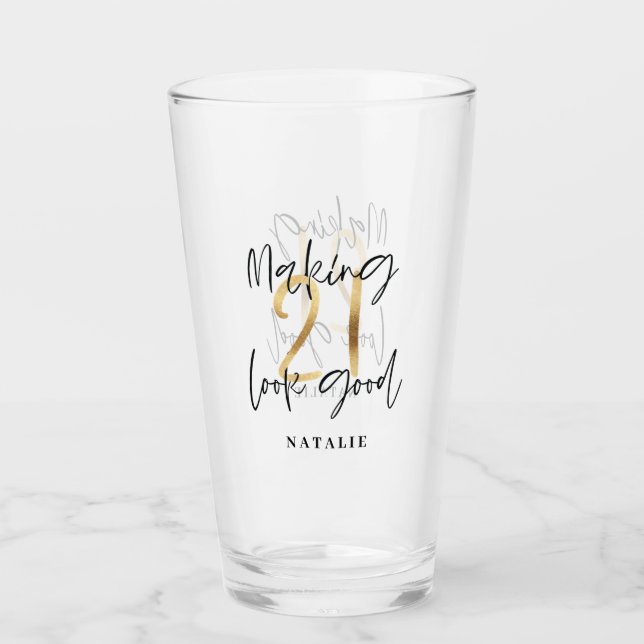 Verre Noir et or 21e anniversaire script moderne design (Devant)