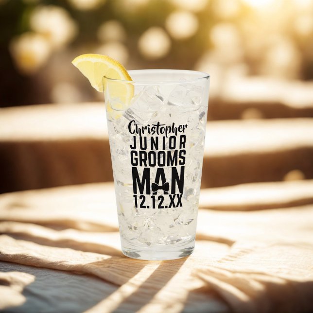 Verre Nom de l'éleveur junior personnalisé Garde-saké (Junior Groomsman Personalized Wedding Glass with space for a name and wedding date)
