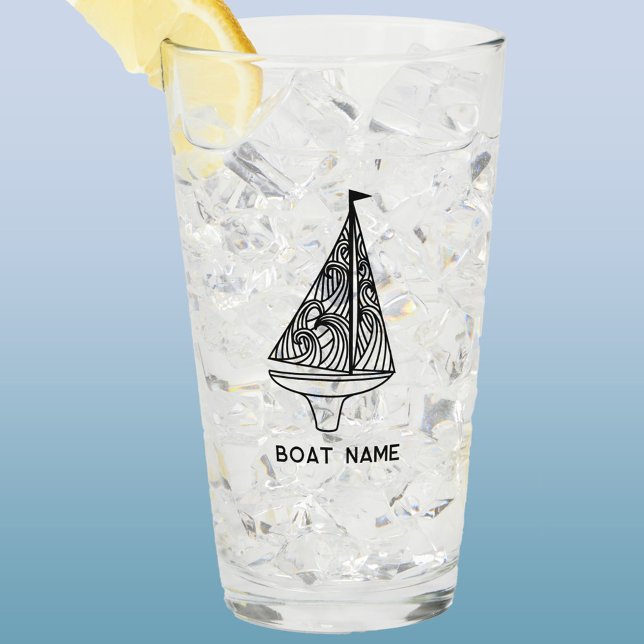 Verre Nom du bateau à voile (Sailing boat name custom text modern beer or drinks glass)