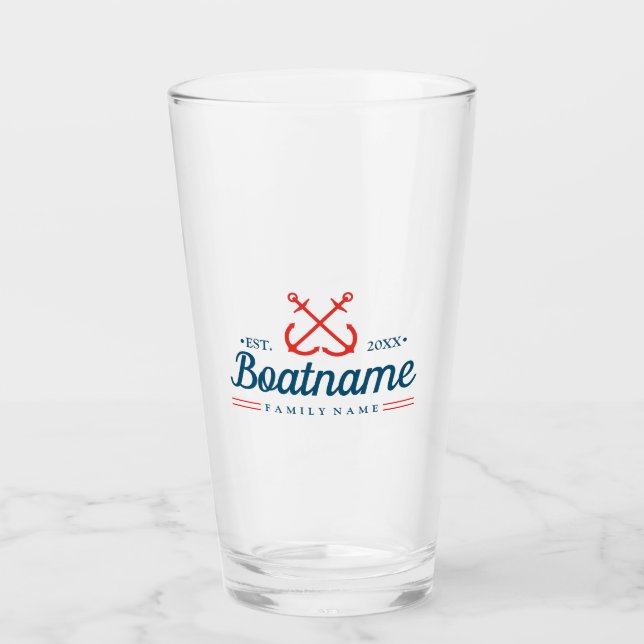 Verre Nom du bateau Marine Bleu Personnalisé Moderne (Devant)