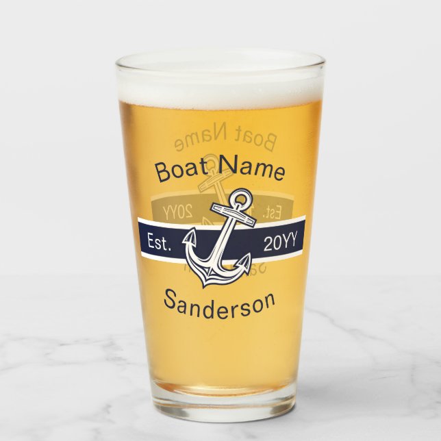 Verre Nom du bateau personnalisé Ancre nautique Marine B (Dos (rempli))