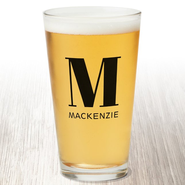 Verre Nom du monogramme Bière simple (Créateur téléchargé)