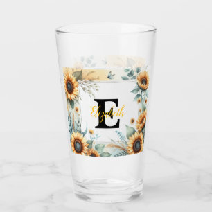 Verre Nom du monogramme pasterose de tournesol floral
