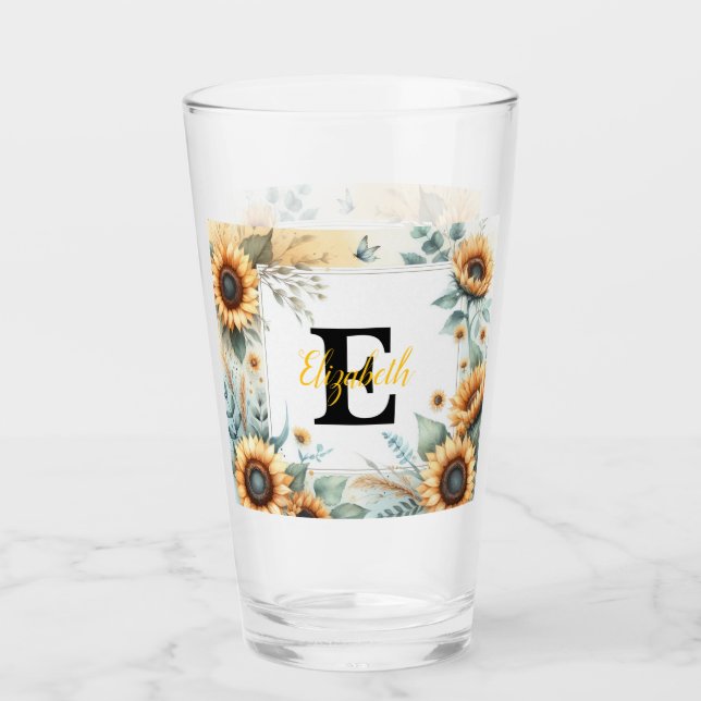 Verre Nom du monogramme pasterose de tournesol floral (Devant)