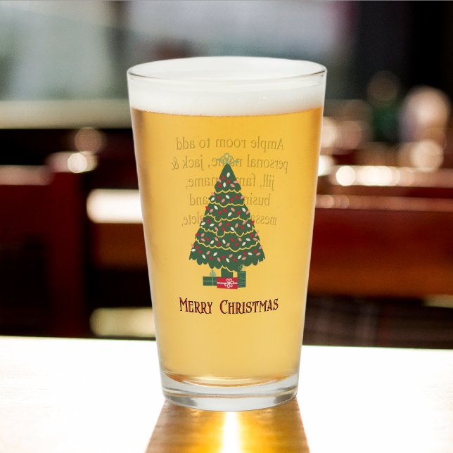 Verre Nom, Joyeux Noël Vintage Arbre de Noël 16oz (Créateur téléchargé)