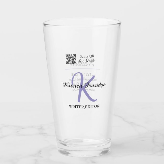 Verre Nom monogramme violet écrivain modifier le code QR (Devant)
