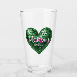 Verre Nom personnalisé Cœur Paillettes Vert Rose Mahjong