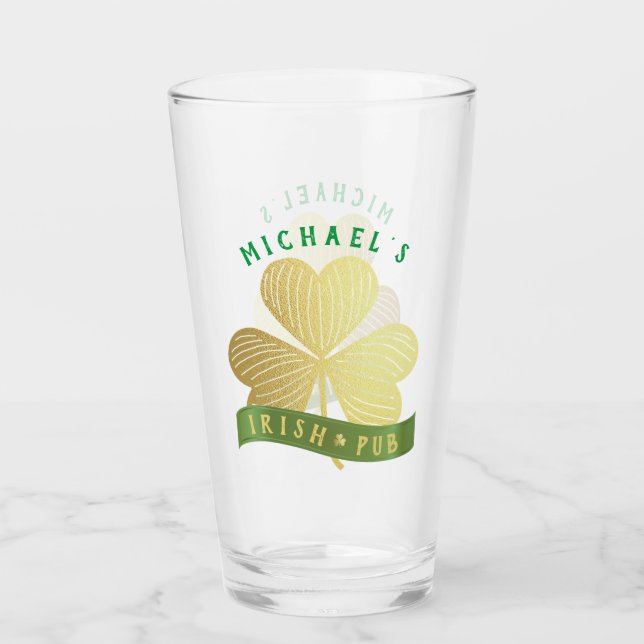 Verre Nom personnalisé Gold Shamrock St Patrick's Day (Devant)