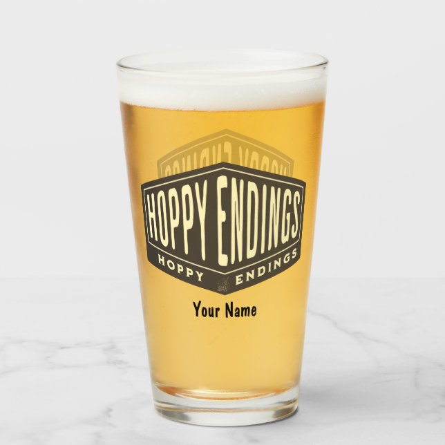 Verre Nom personnalisé Hoppy Endings Funny Pint Beer Gla (Devant (rempli))