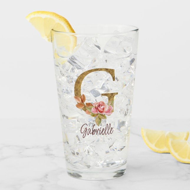 Verre Nom personnalisé Lettre G Or Foil Blush Roses rose (Devant glace)