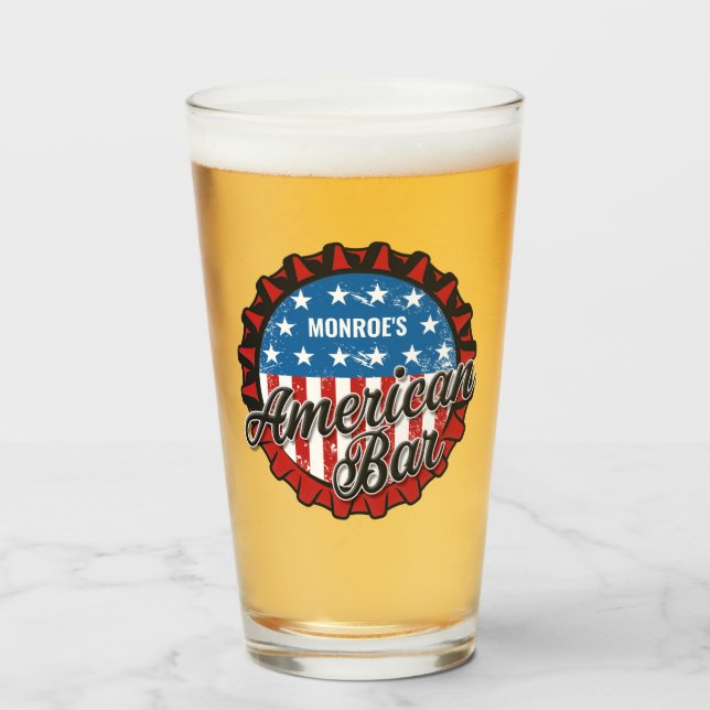 Verre NOM Personnalisé Patriotic USA Drapeau American Ba (Devant (rempli))