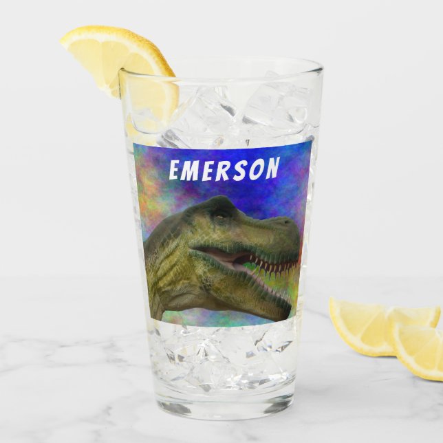 Verre Nom personnalisé T-Rex Dinosaur Tyrannosaurus Tête (Devant glace)