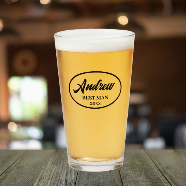 Verre Nom stylisé noir Mariage Best Man (In Situ)