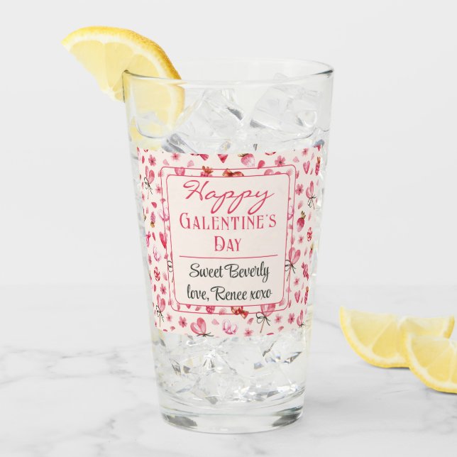 Verre Noms personnalisés, Fille Galentine's Day Pint Gla (Devant glace)
