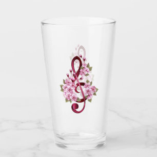 Verre Notes de clef musicale en treble avec des fleurs S