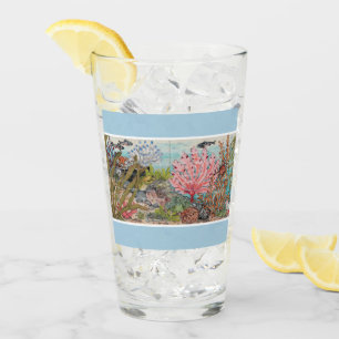 Verre Ocean Sea Life Blue Watercolor Poisson Corail Vint