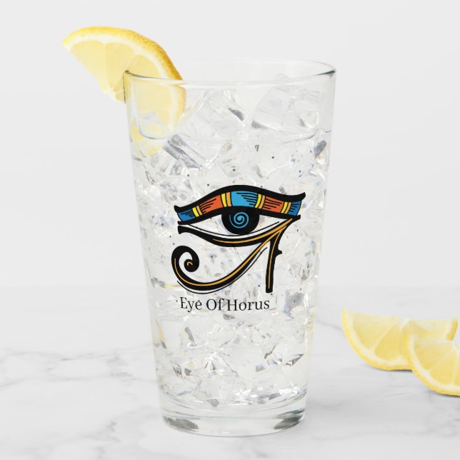 Verre OEil de Horus sur papyrus, hiéroglyphes égyptiens (Devant glace)
