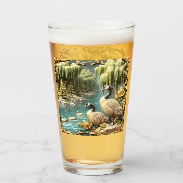 Verre Oies du Canada au milieu des saules qui pleuvent (Devant (rempli))