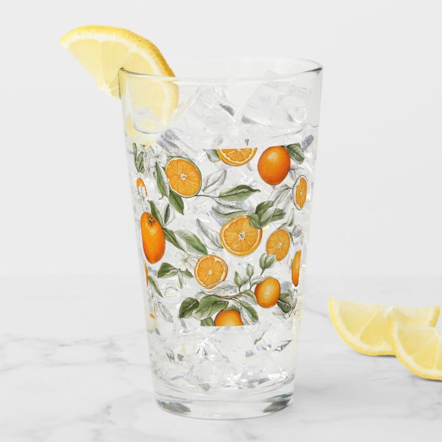 Verre Oranges et motifs feuille (Devant glace)