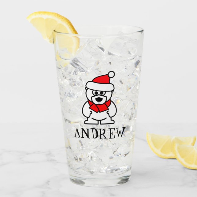 Verre Ours polaire du Père Noël dessin de Noël sur mesur (Devant glace)