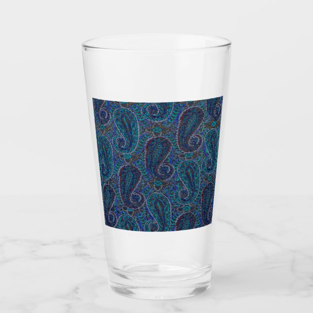 Verre Paisley Blue Indian Boho Motif (Devant)
