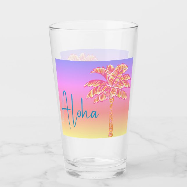 Verre Palmier rose Tropical Coucher de soleil Aloha (Devant)