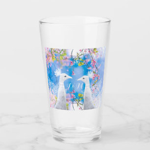 Verre Paon blanc et sakura fleurie /personnalisable