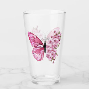 Verre Papillon à fleurs avec Sakura rose