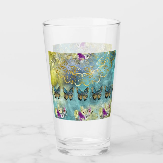 Verre Papillon Abstrait et design floral (Devant)