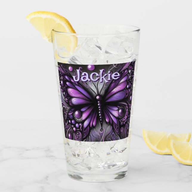 Verre Papillon gothique violet noir personnalisé (Devant glace)