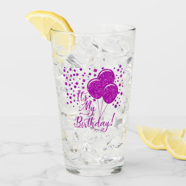 Verre Parties scintillant rose Ballons d'anniversaire! (Devant glace)