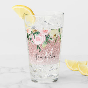 Verre Parties scintillant rose moderne et fleurs étincel