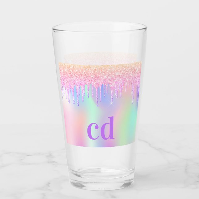 Verre Parties scintillant violet rose holographique gout (Devant)