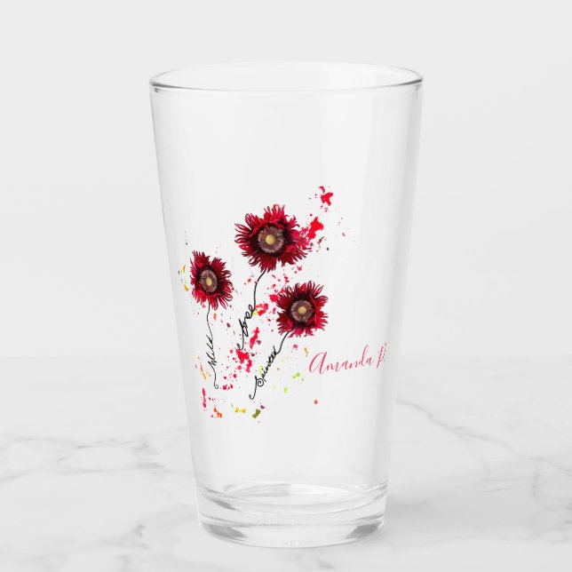 Verre Pavot rouge fouetté sauvage avec écriture de tige (Devant)