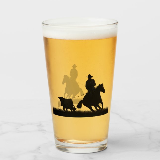Verre Pays Western Cowboy Bière ou eau (Devant (rempli))