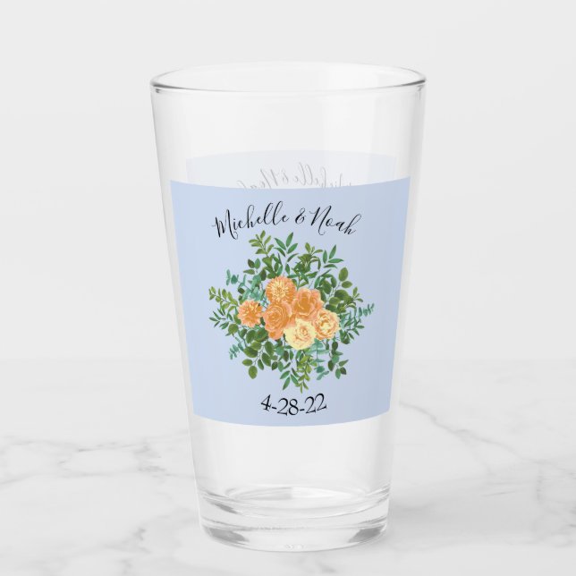 Verre Pêcher bleu clair Mariage Roses Floral (Devant)