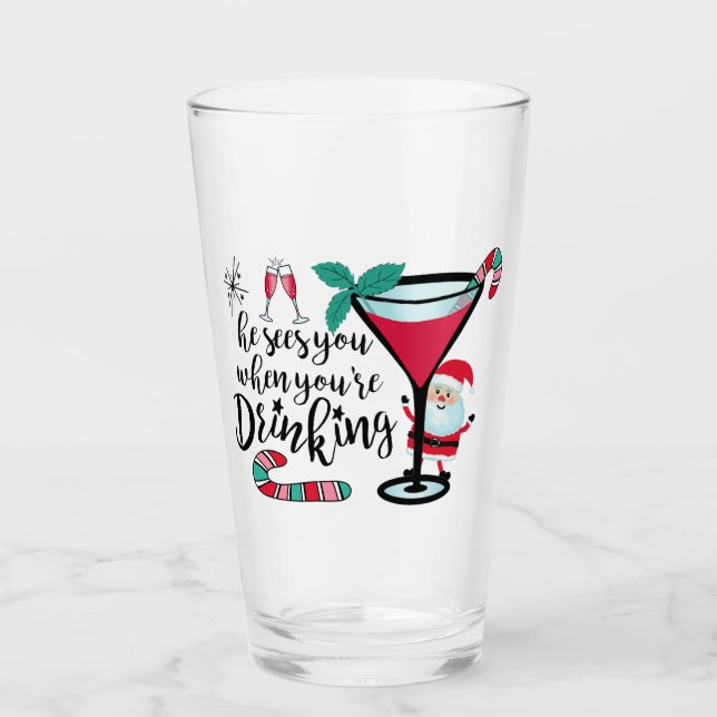 Verre Père Noël Vous Voit Boire Noël Drôle (Devant)