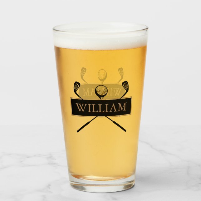 Verre Personalized Name Gold and Black Golf Clubs (Devant (rempli))