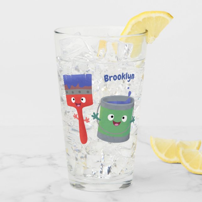 Verre Personnages de peinture et de pinceau mignons (Dos glace)