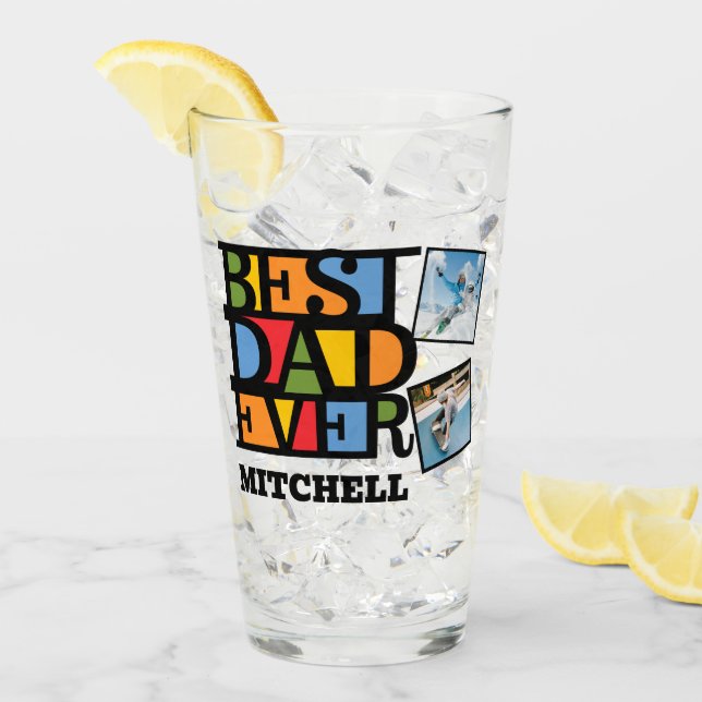 Verre Personnalisé Nom & 4 Photos MEILLEUR PAPA JAMAIS (Devant glace)