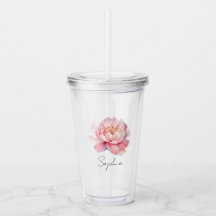 Verre personnalisé Pivoine aquarelle rose prénom