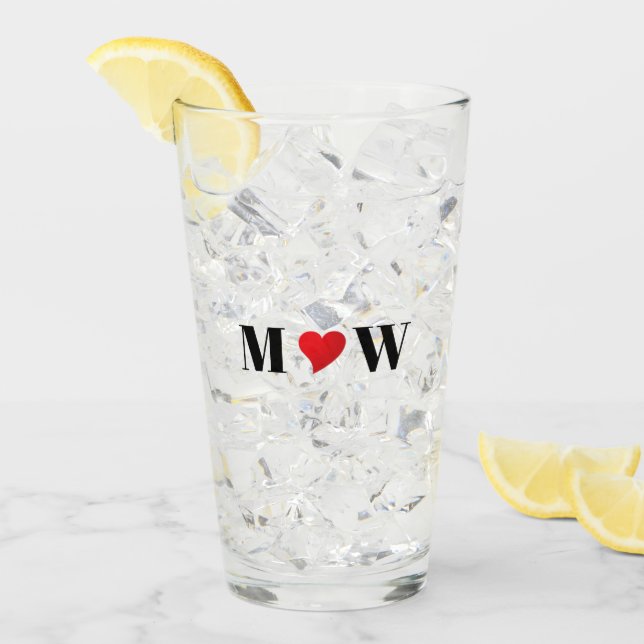 Verre Personnaliser Deux initiales A Loves B coeur rouge (Devant glace)