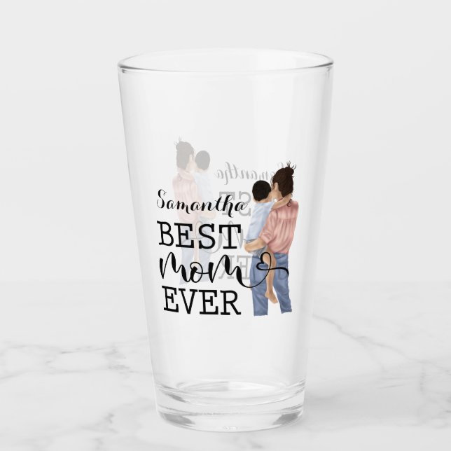 Verre Personnaliser l'aquarelle mère et fils | jaune (Devant)