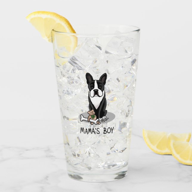 Verre Petit Mama's Boy Boston Terrier (noir) (Devant glace)