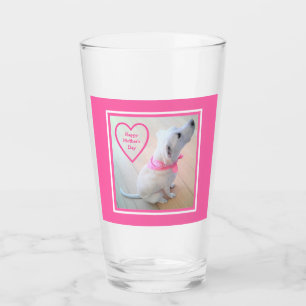 Verre Photo du mignon chien portant l'écharpe rose Fête 