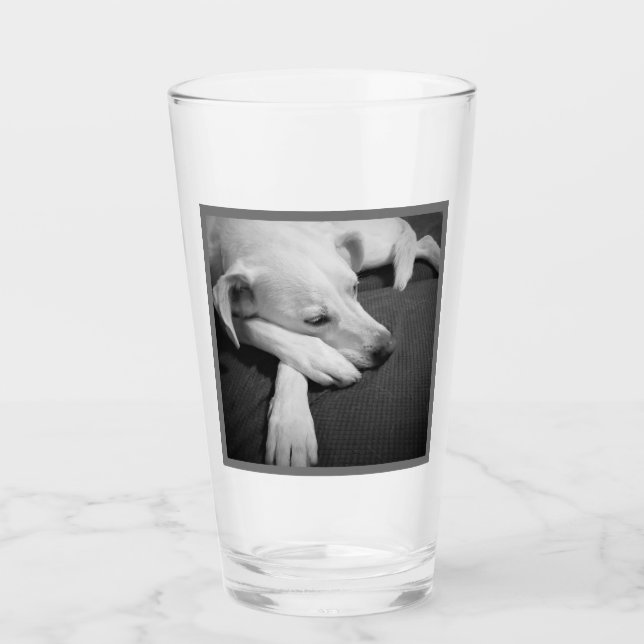 Verre Photo en noir et blanc d'un beau chien dormant (Devant)