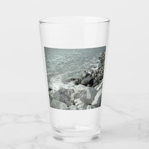 Verre Photo en noir et blanc d'une côte rocheuse de l'oc