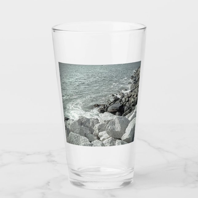 Verre Photo en noir et blanc d'une côte rocheuse de l'oc (Devant)