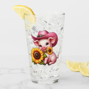 Verre Piglet mignon en Casquette cowboy rose avec tourne