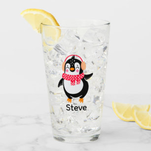 Verre Pingouin de Noël Jolly en écharpe avec des bouffée